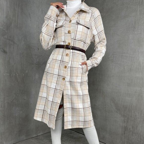 Plaid Print Long Casual Coat - Picture 5 of 6
